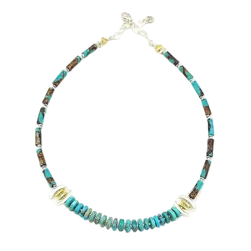Bronzite & Turquoise Rondelles Necklace