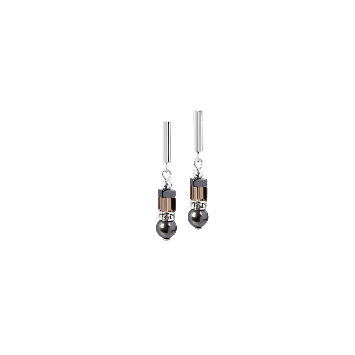 Grey-Silver Precious Fusion Offset Earrings
