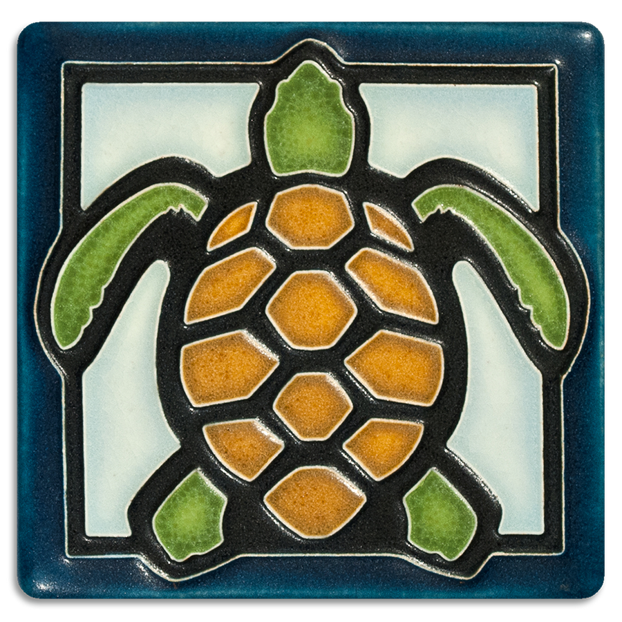 Motawi 4x4 Turtle Tile in Light Blue