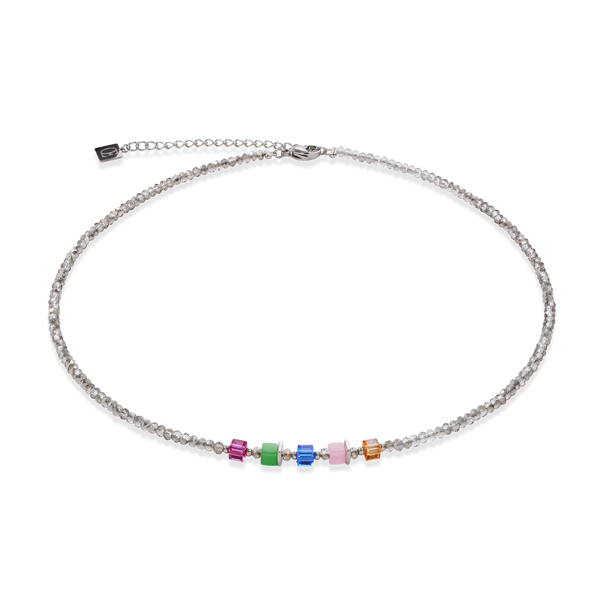 Necklace with colorful beads on a white background