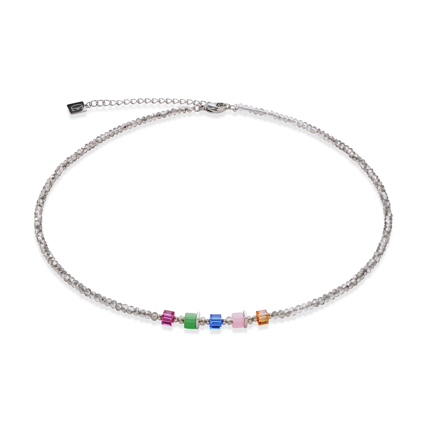 Necklace with colorful beads on a white background