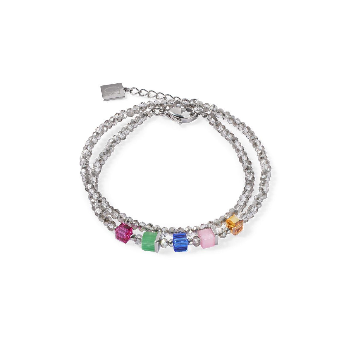 Multicolored beaded bracelet on a white background