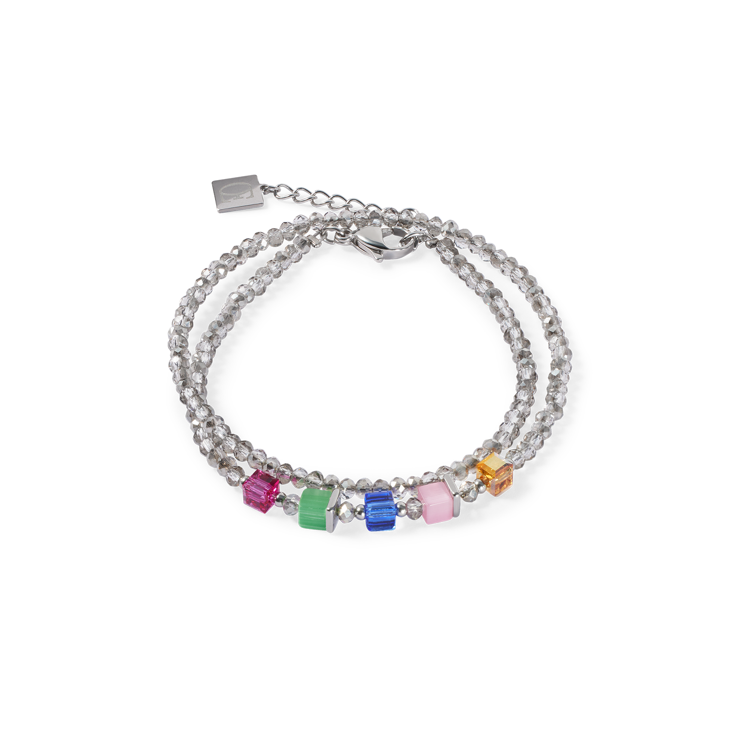 Multicolored beaded bracelet on a white background