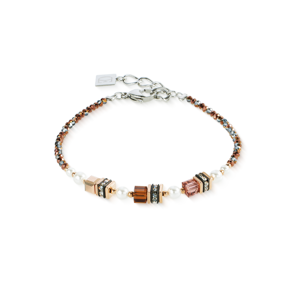 Brown beaded bracelet on a white background