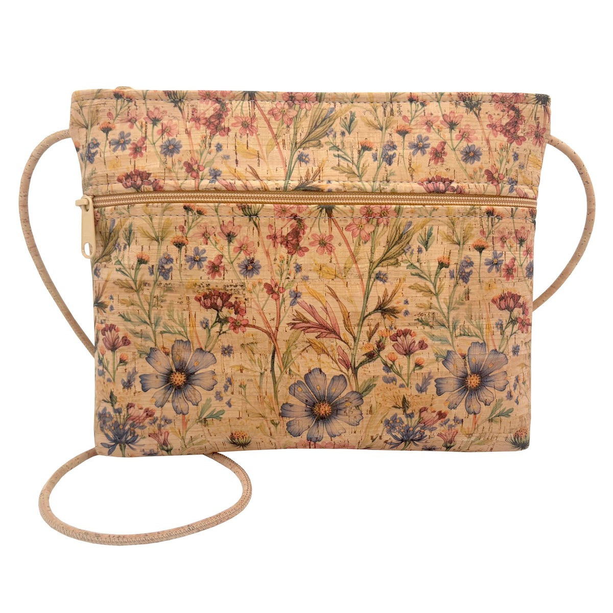 Cork Zip Top Cross Body Bag w/ Zip Pocket| Wildflower Whimsy