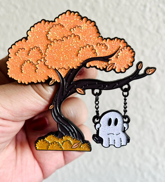 Ghost on a Swing Enamel Pin