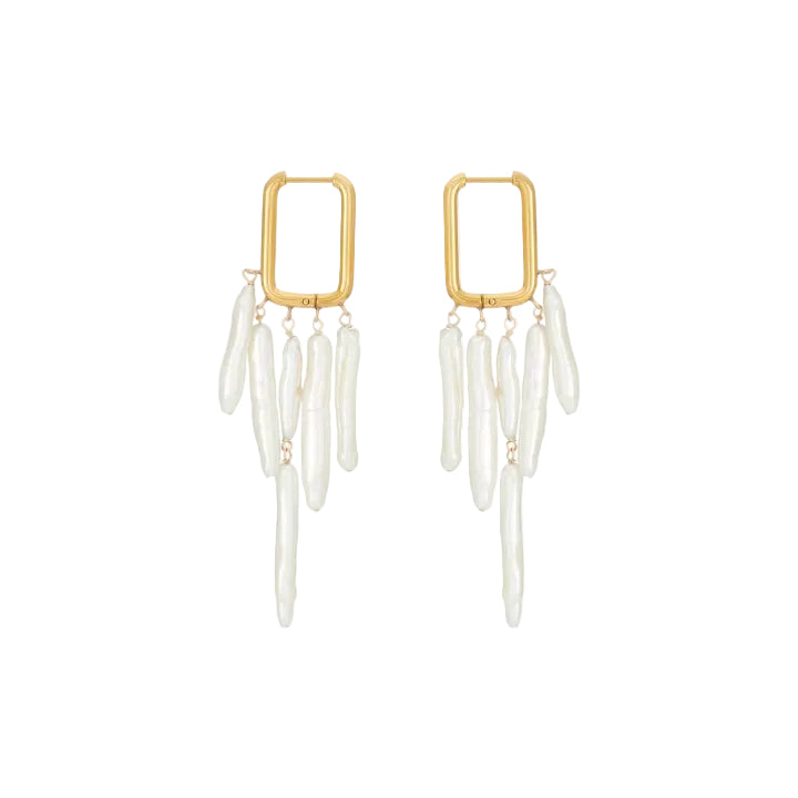Rectangle Gold-Plated Biwa Pearl Drop Earrings