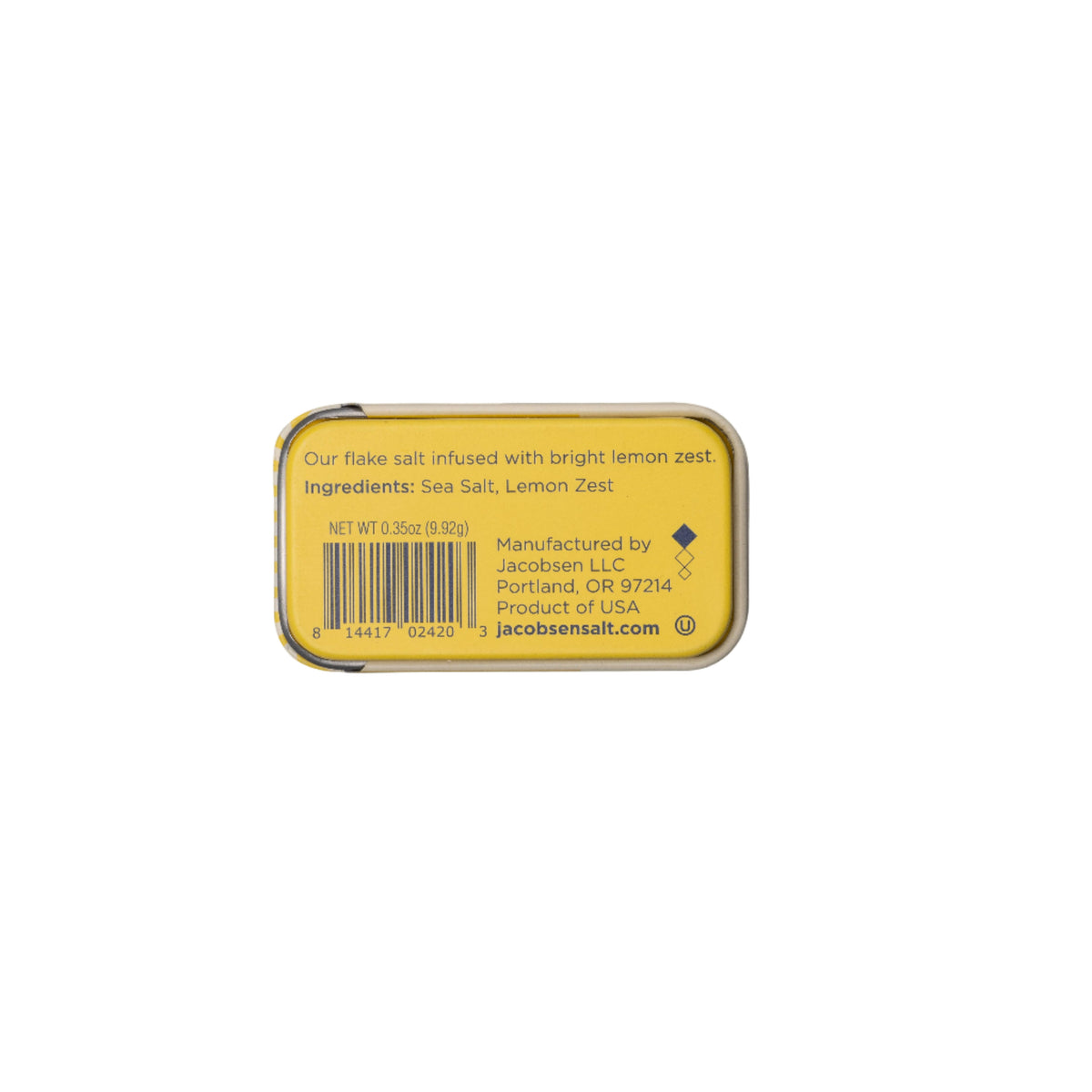 Yellow metal tin with a barcode on a white background