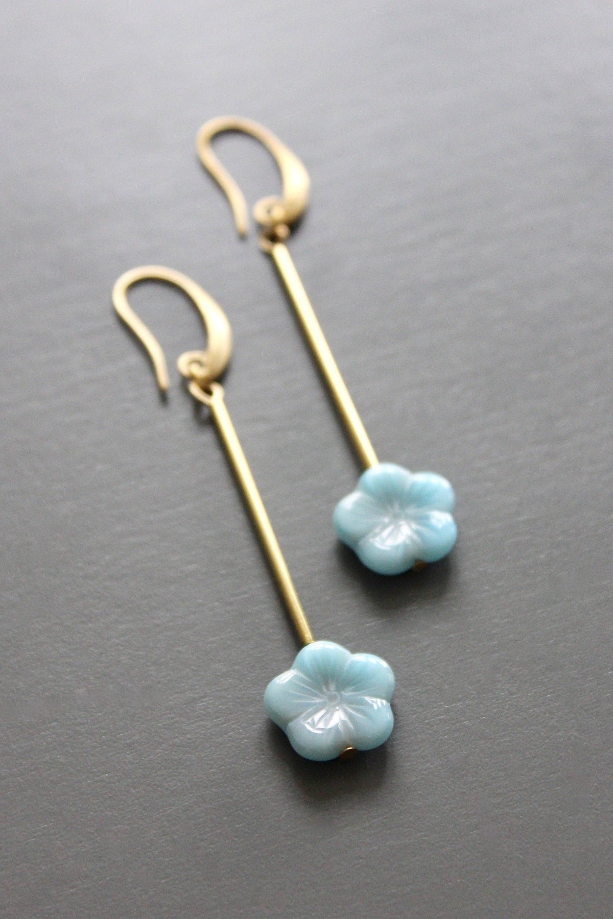 Blue Czech Glass Flower Earrings