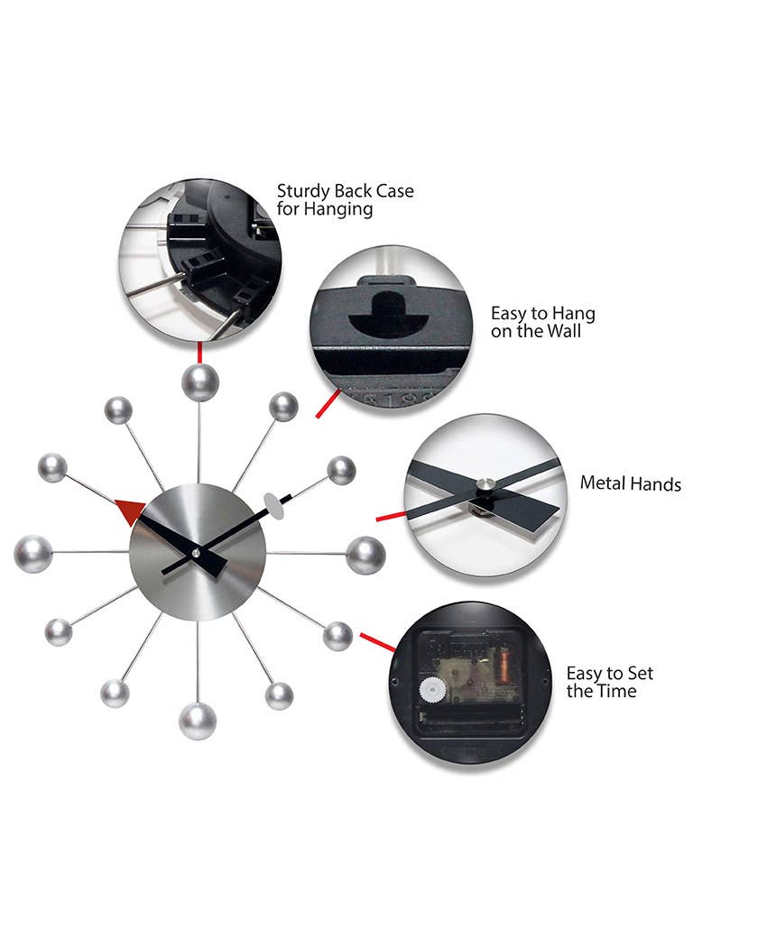 Wall clock with features highlighted on a white background