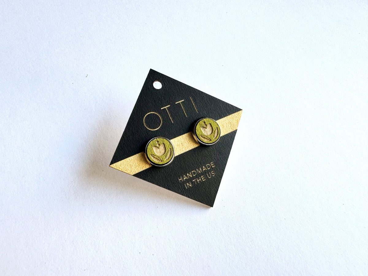 Floral Laser Cut Birch Stud Earrings: Danish Tulip