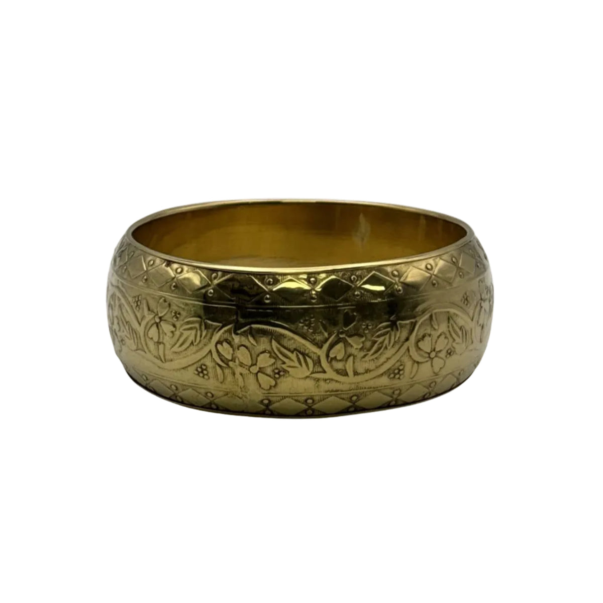 Engraved Floral Brass Bangle