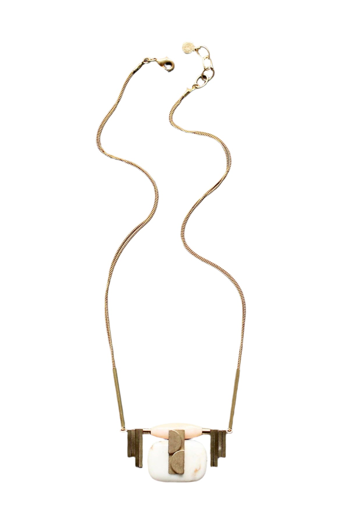 Art Deco Pink and White Pendant Necklace