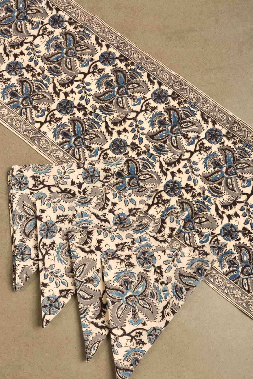Blue & Silver Kalamkari Table Runner