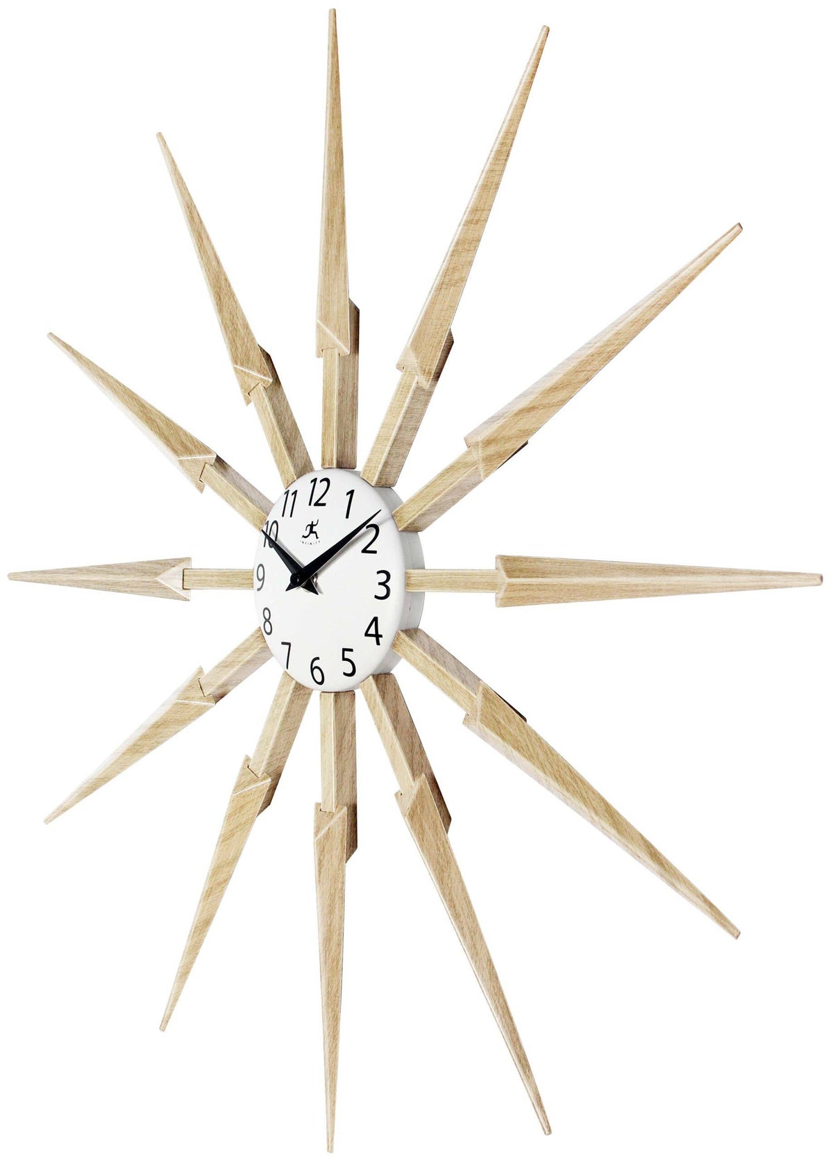Decorative wall clock with starburst design on a white background