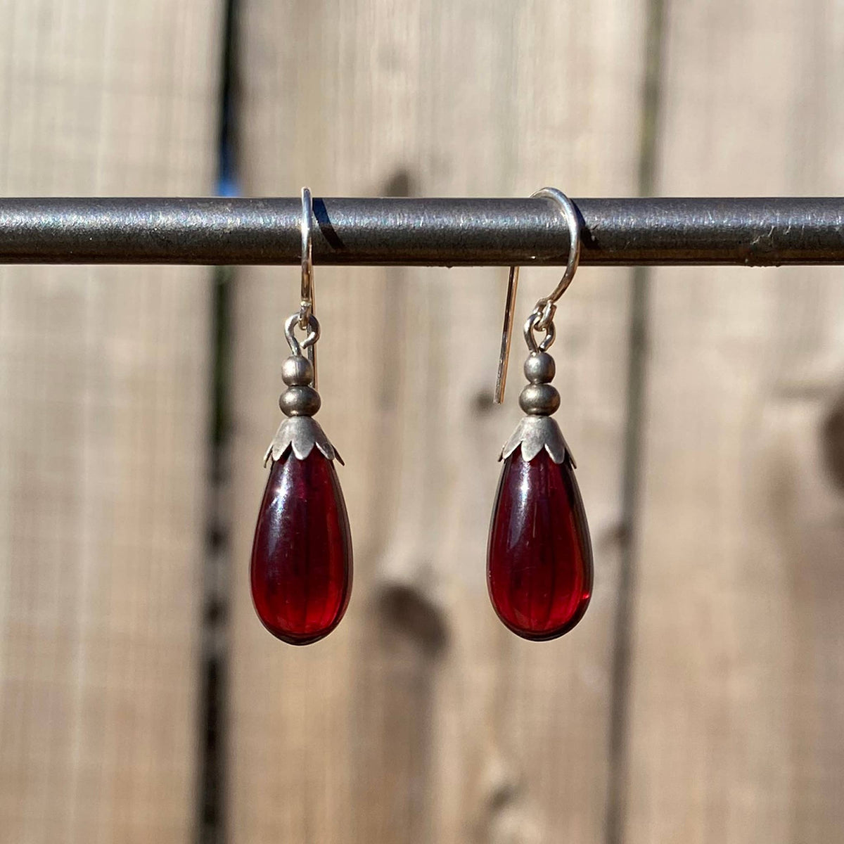 Glass Drop Earrings with Silver Accent