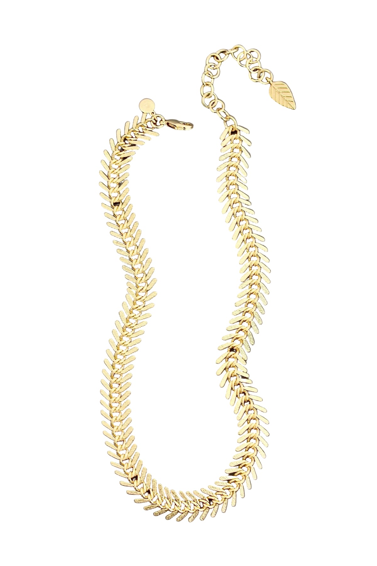 18k Matte Gold Fish Bone Necklace