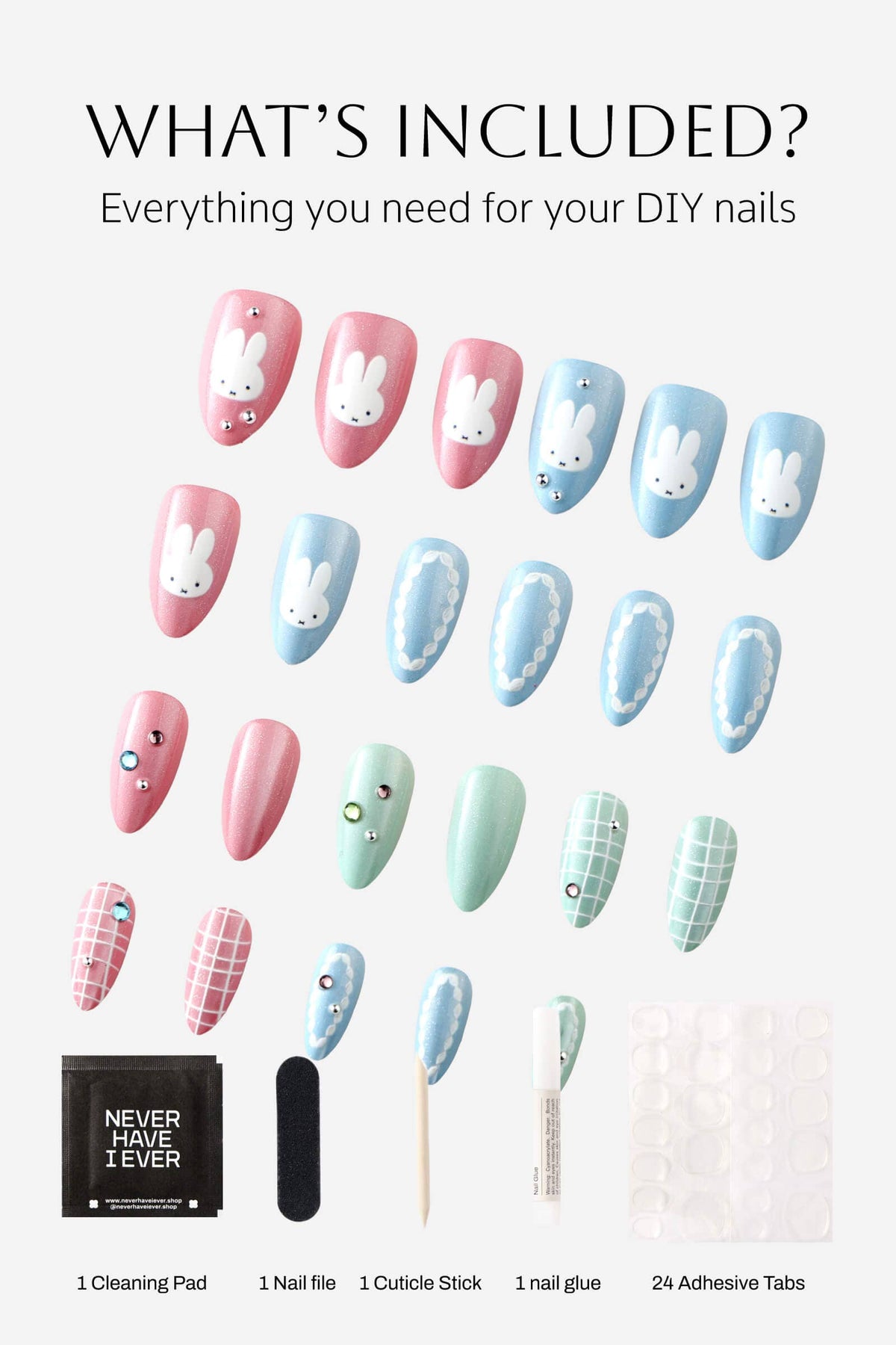 Pastel Miffy - Almond Press-On Nails