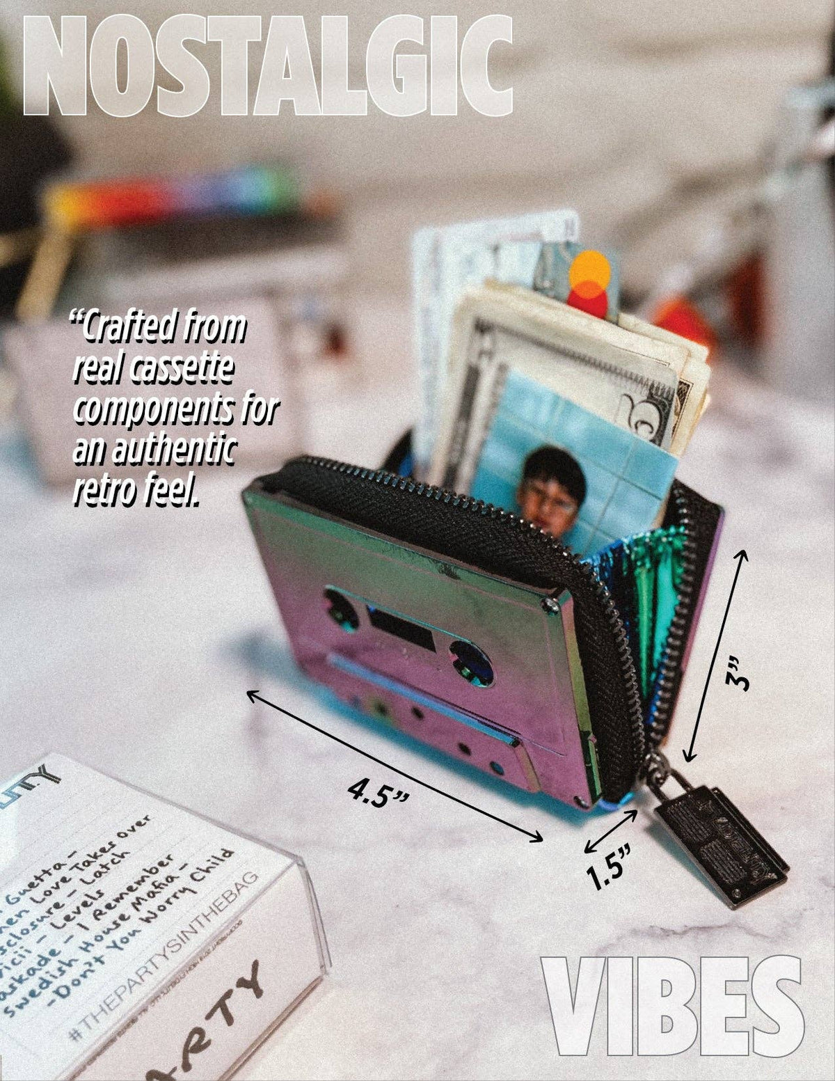 Electro Black Cassette Wallet | Holographic Y2K Retro Gifts