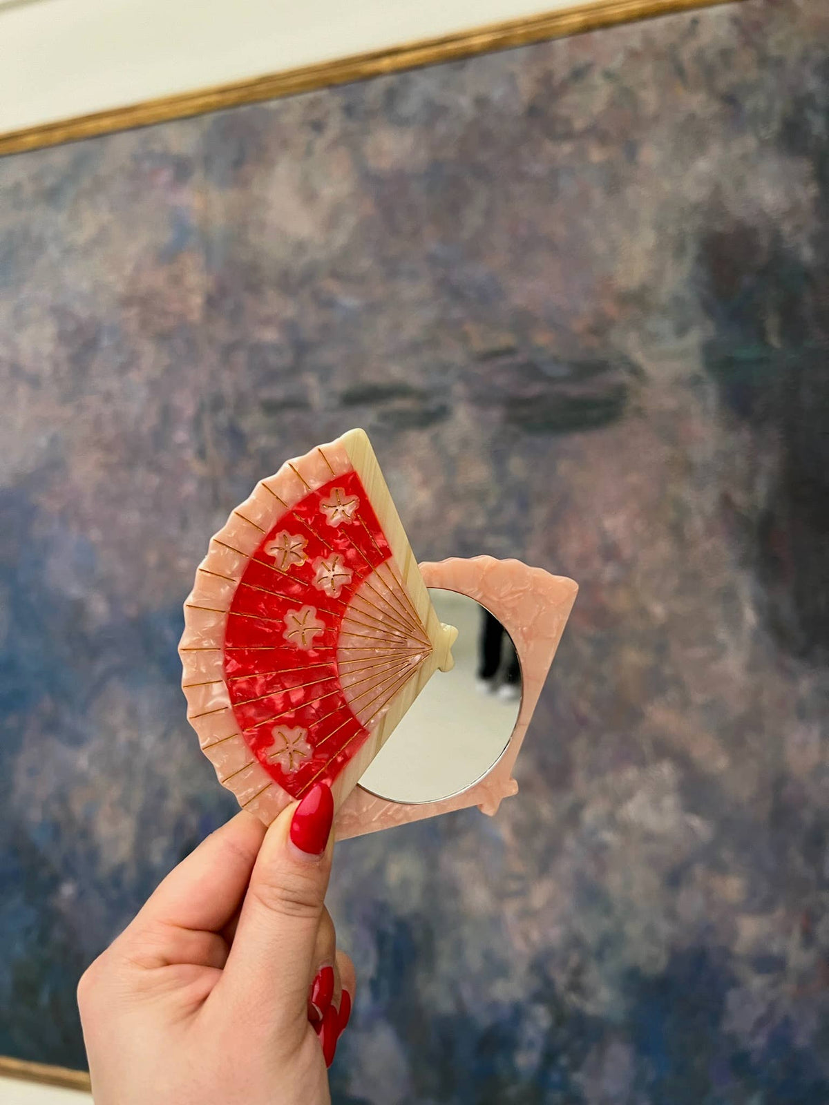 Hand-painted Blossom Fan Compact Mirror | Eco-Friendly