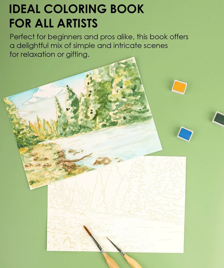 15 Sheets Forest-Themed Watercolor Coloring Book