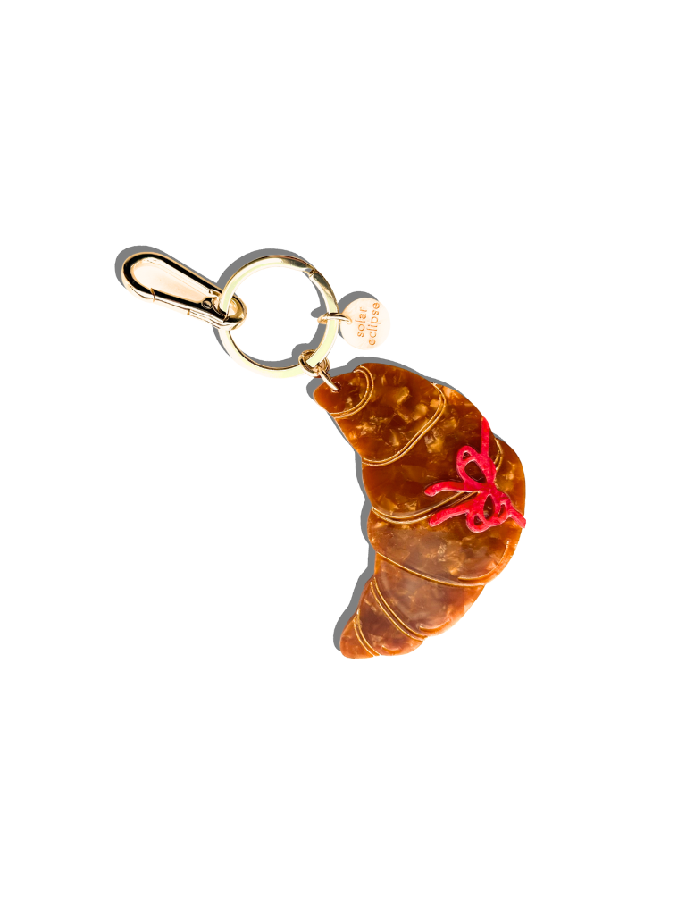 Hand-painted Bow Croissant Bag Charm + Keychain