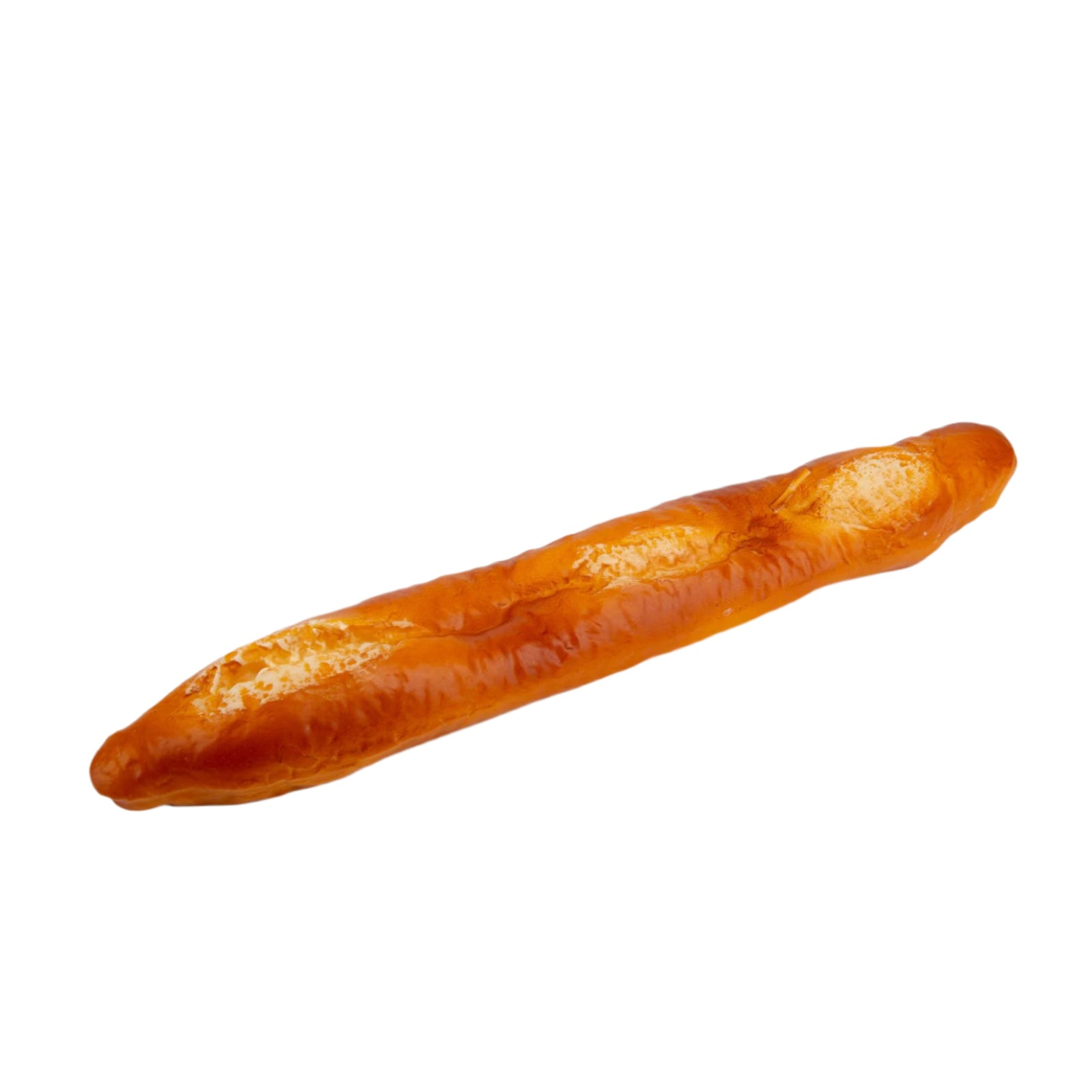 Long, thin loaf of bread candle on a white background