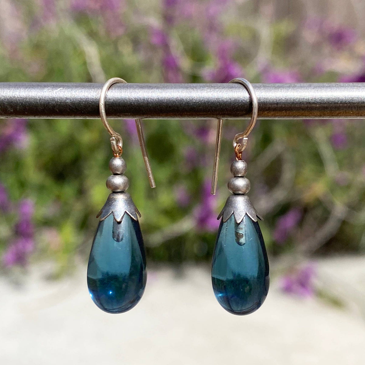 Glass Drop Earrings with Silver Accent