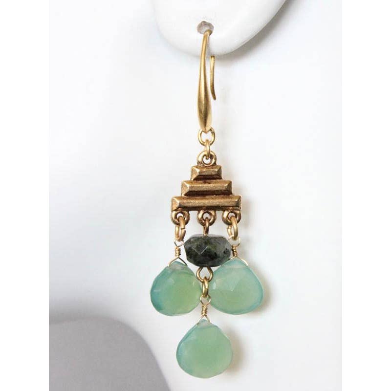 Geometric Green Chalcedony Earrings
