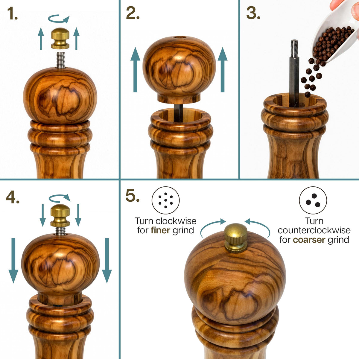 Olive Wood Refillable Pepper Grinder