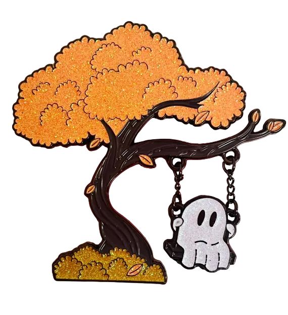 Ghost on a Swing Enamel Pin