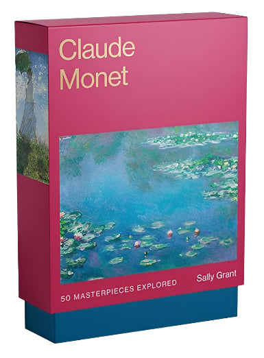Book cover of 'Claude Monet' by Sally Grant with a pink and blue design.