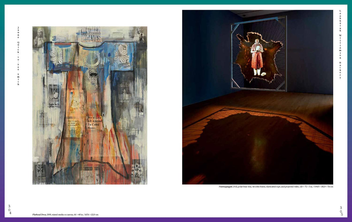 White pages with a drawing and photograph of an art installation.