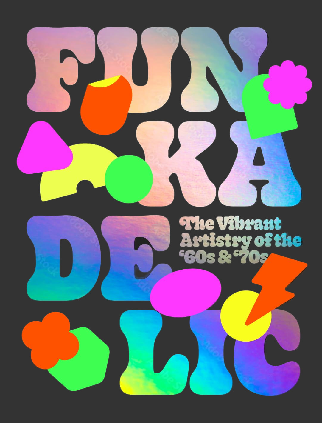 Black background with neon text and graphics.