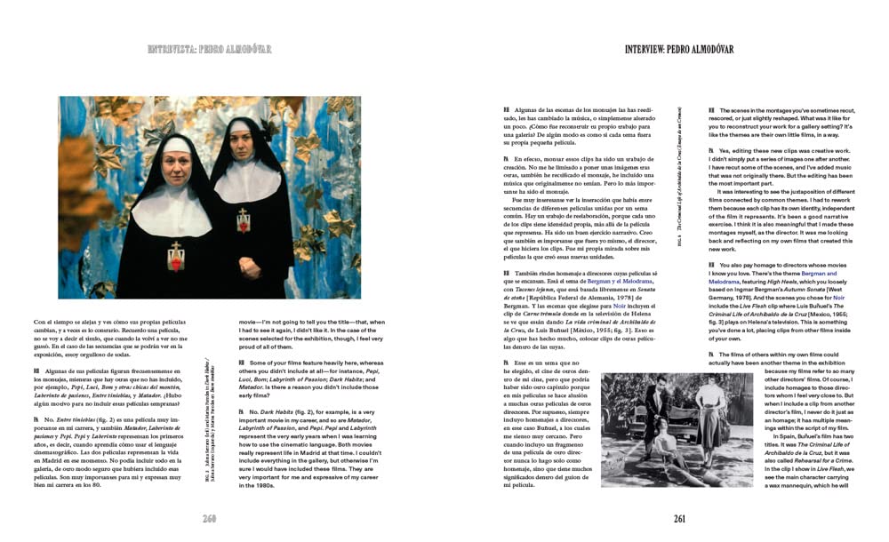 White pages with black text and movie photographs.
