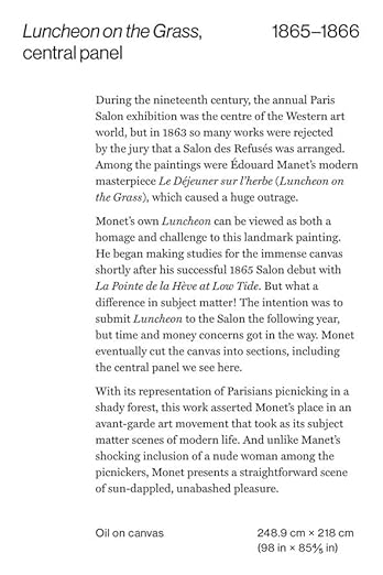 Text description of a painting by Monet titled &#39;Luncheon on the Grass&#39; with details about its creation and reception.