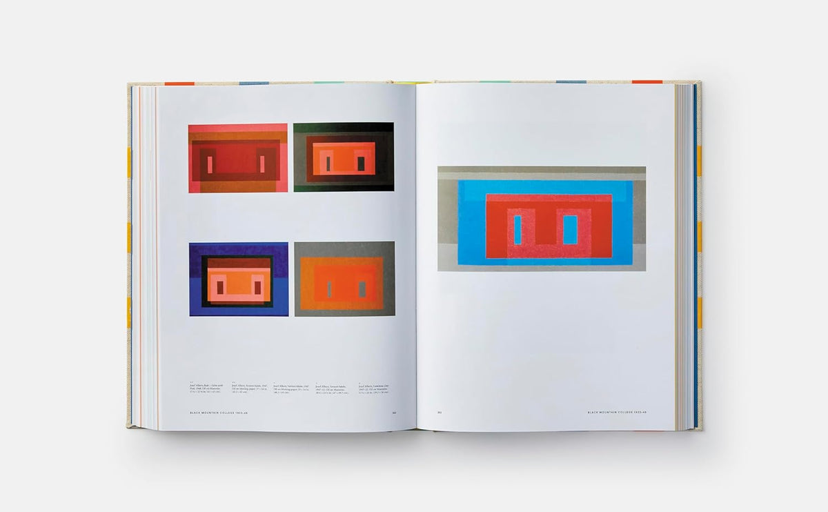 White pages with colorful drawings.