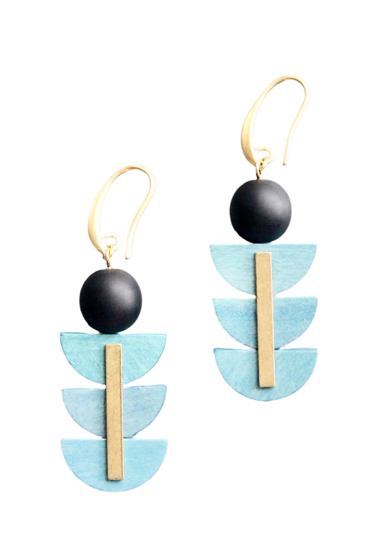 Geometric Art Deco Painted Wood Earrings