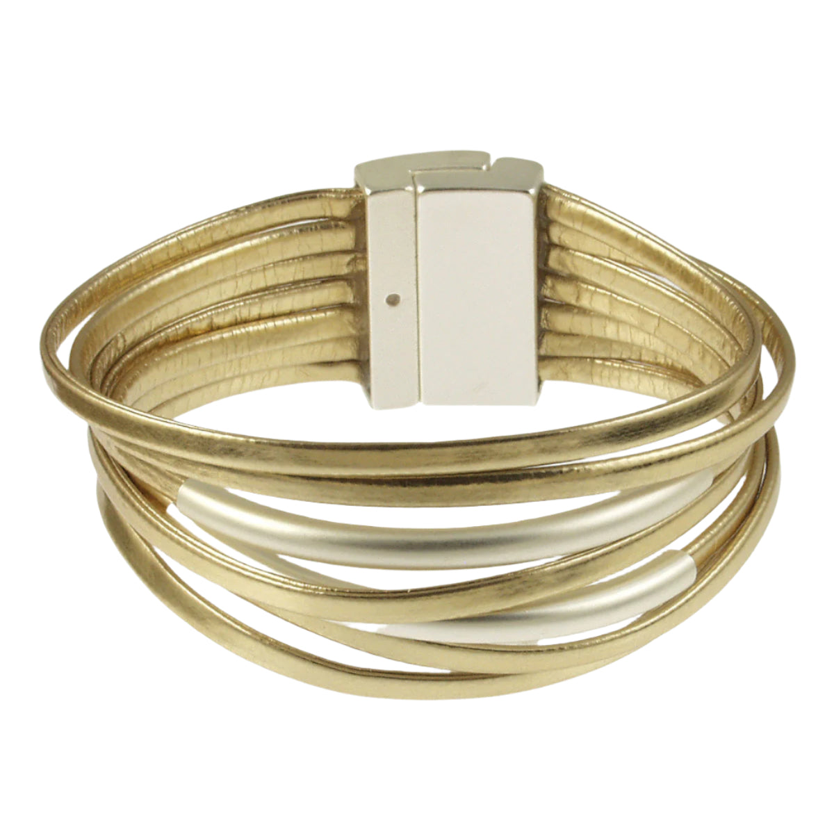 Gold bracelet with a magnetic clasp on a white background