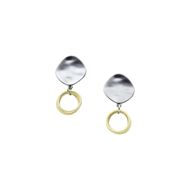 Bright Gold Ring & Slate Disc Dangle Earrings