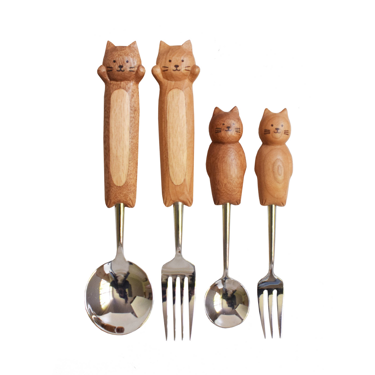 Hand-Carved Kitten Spoon & Fork