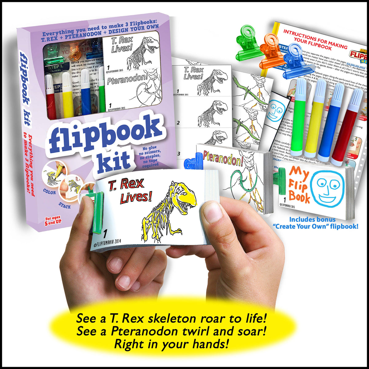 Dinosaurs T-Rex /Raptor DIY Flipbook Kit -  Make 3 Flipbooks