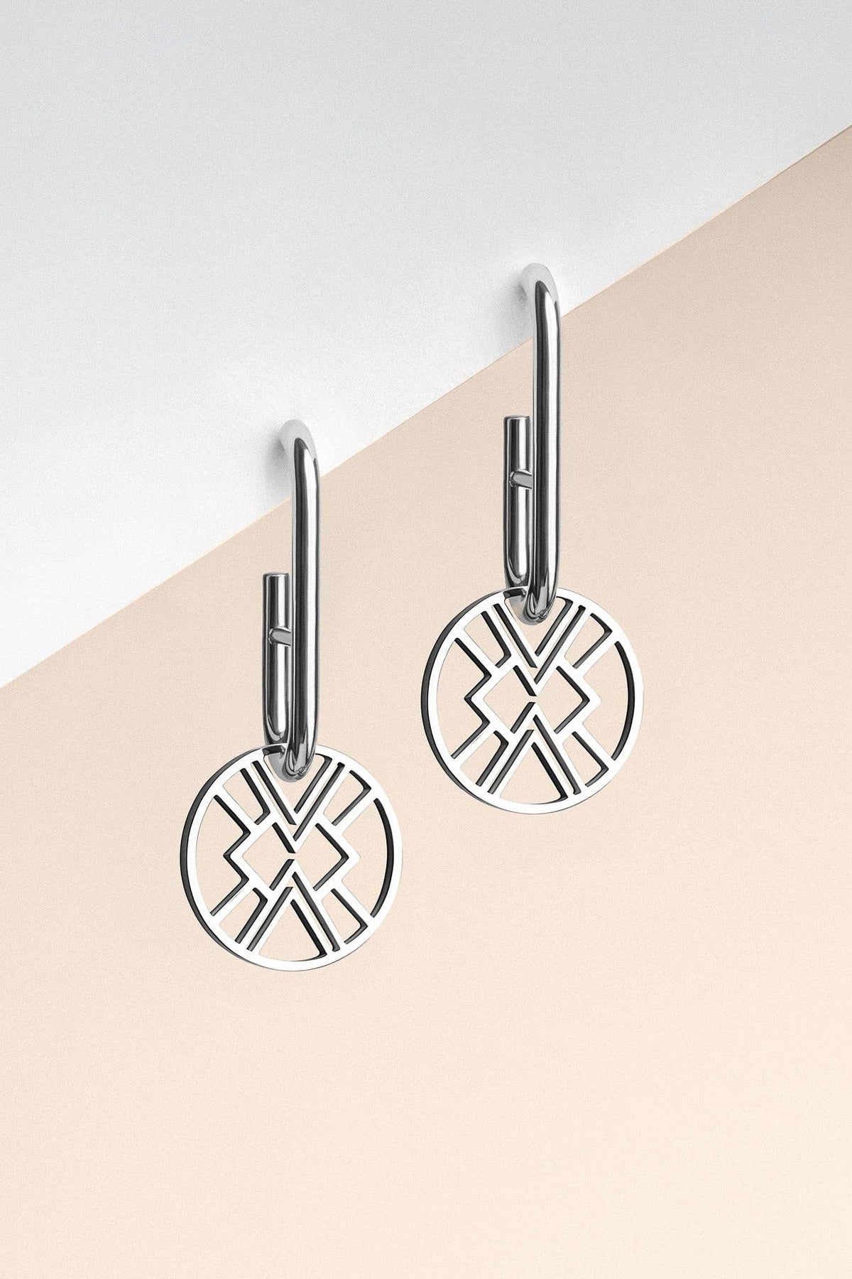 Emblem Huggie Hoop Earring - Silver