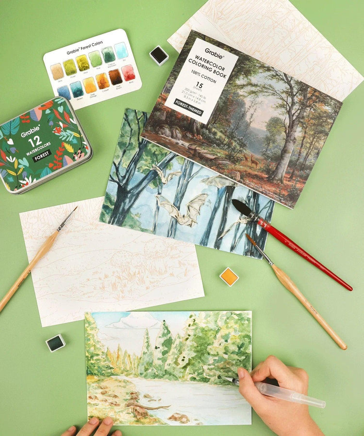 15 Sheets Forest-Themed Watercolor Coloring Book