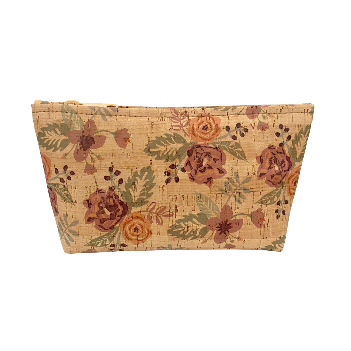 Medium Cork Zipper Pouch | Flourish Print