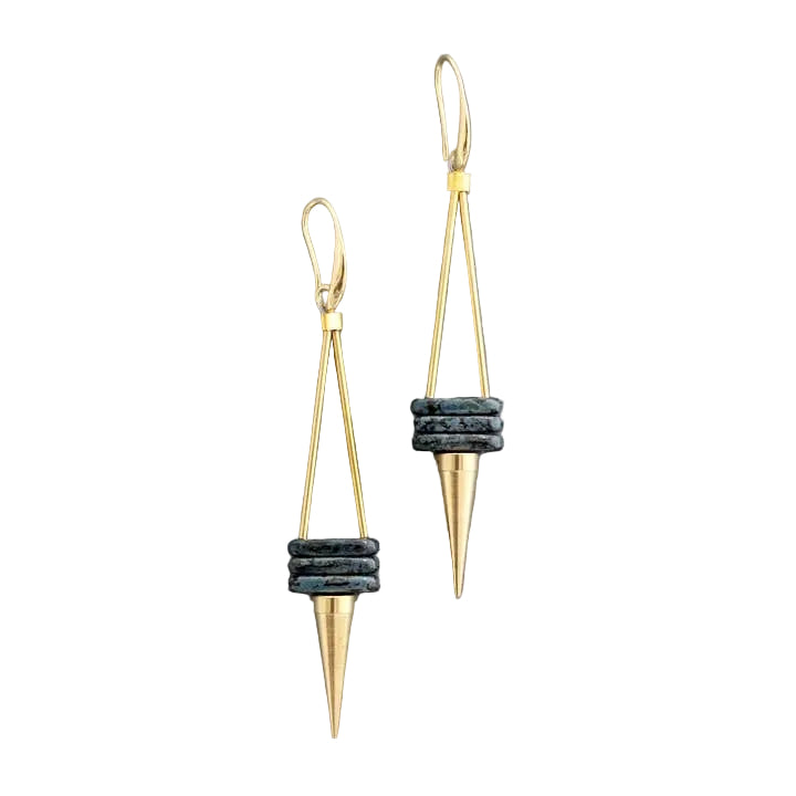 Geometric Glass & Brass Spike Earrings