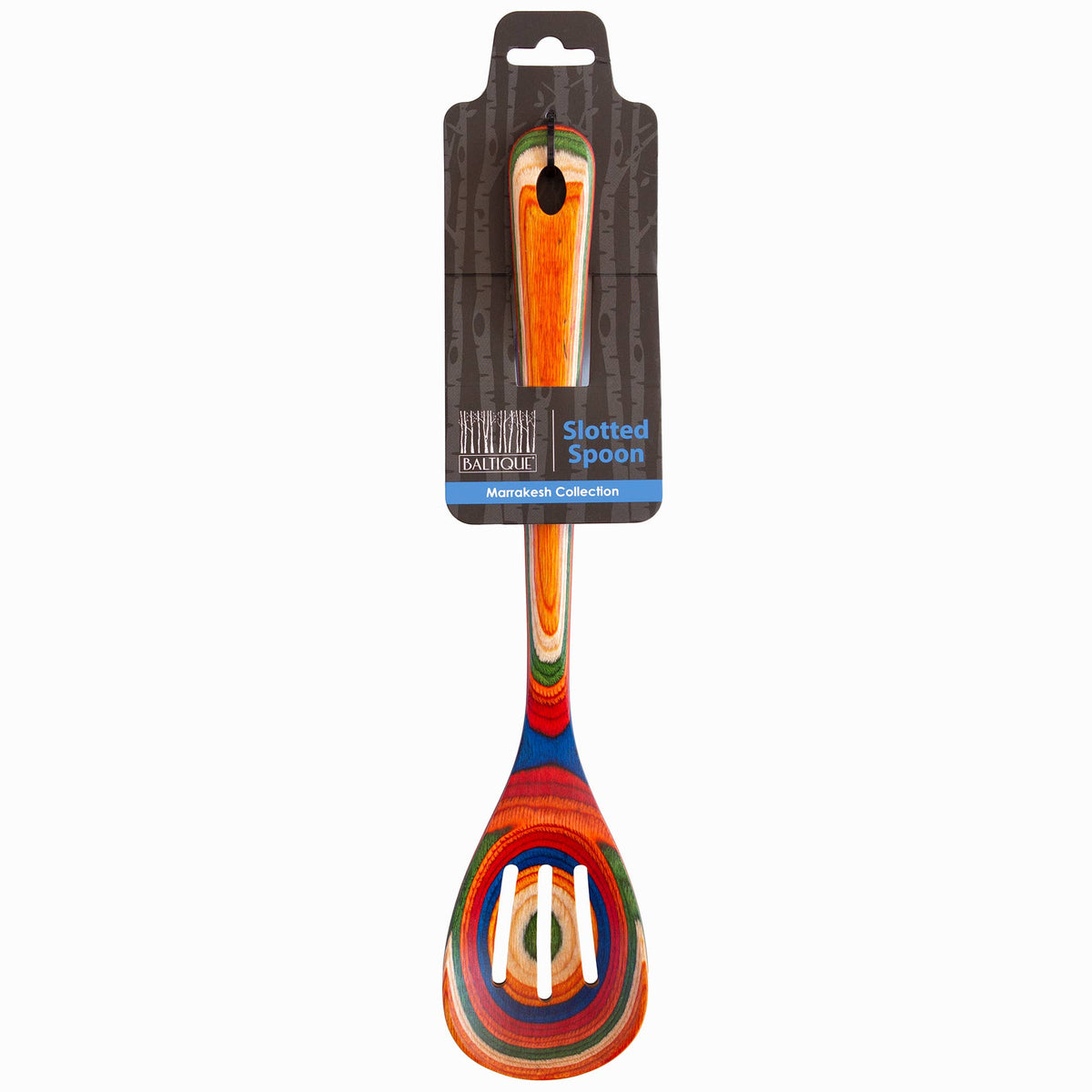 Baltique® Marrakesh Colorful Wooden Slotted Spoon, 12.5"