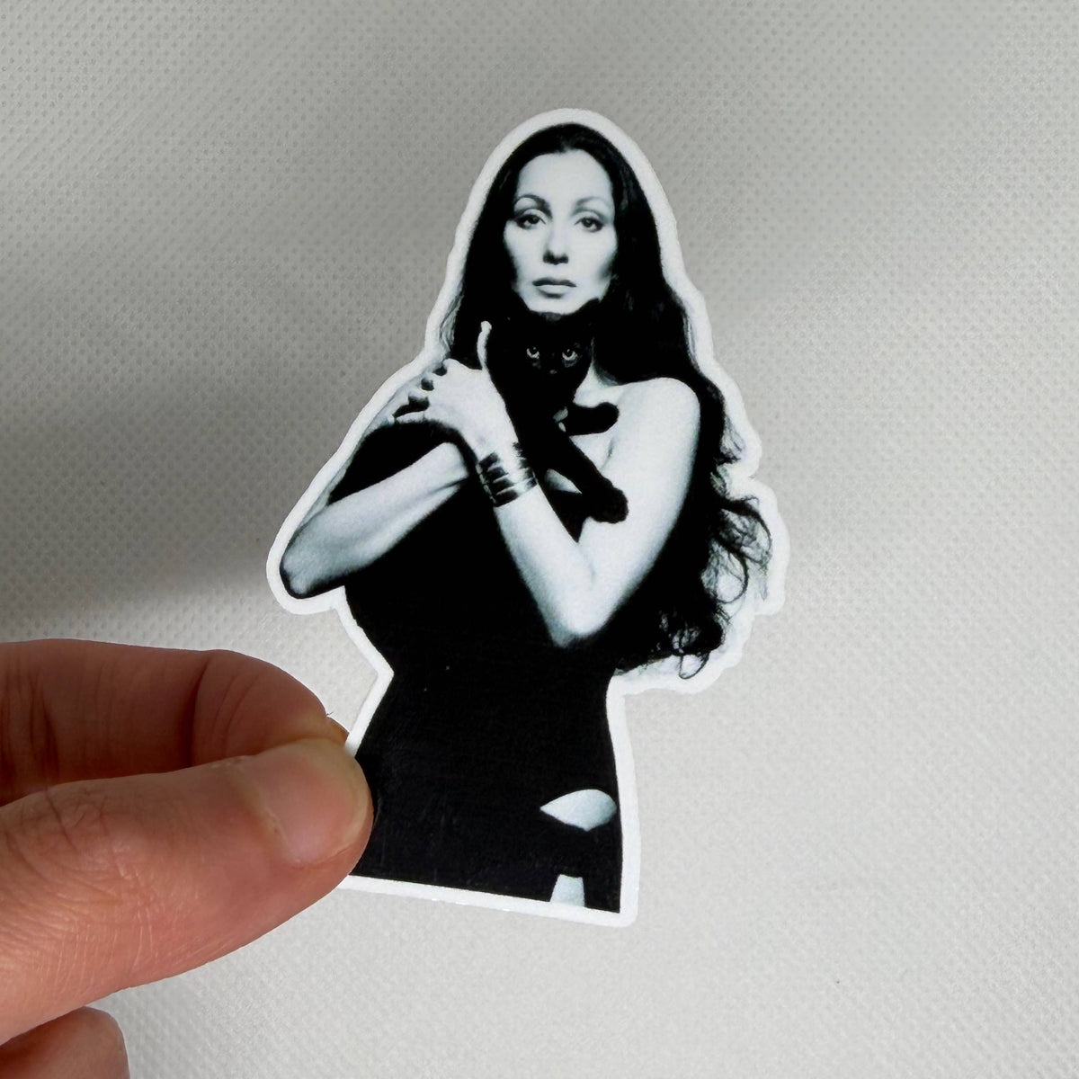 Cher with Black Cat Kiss-Cut Sticker