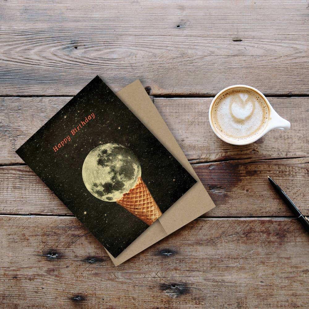 Happy Birthday Moon Ice Cream Cone Card