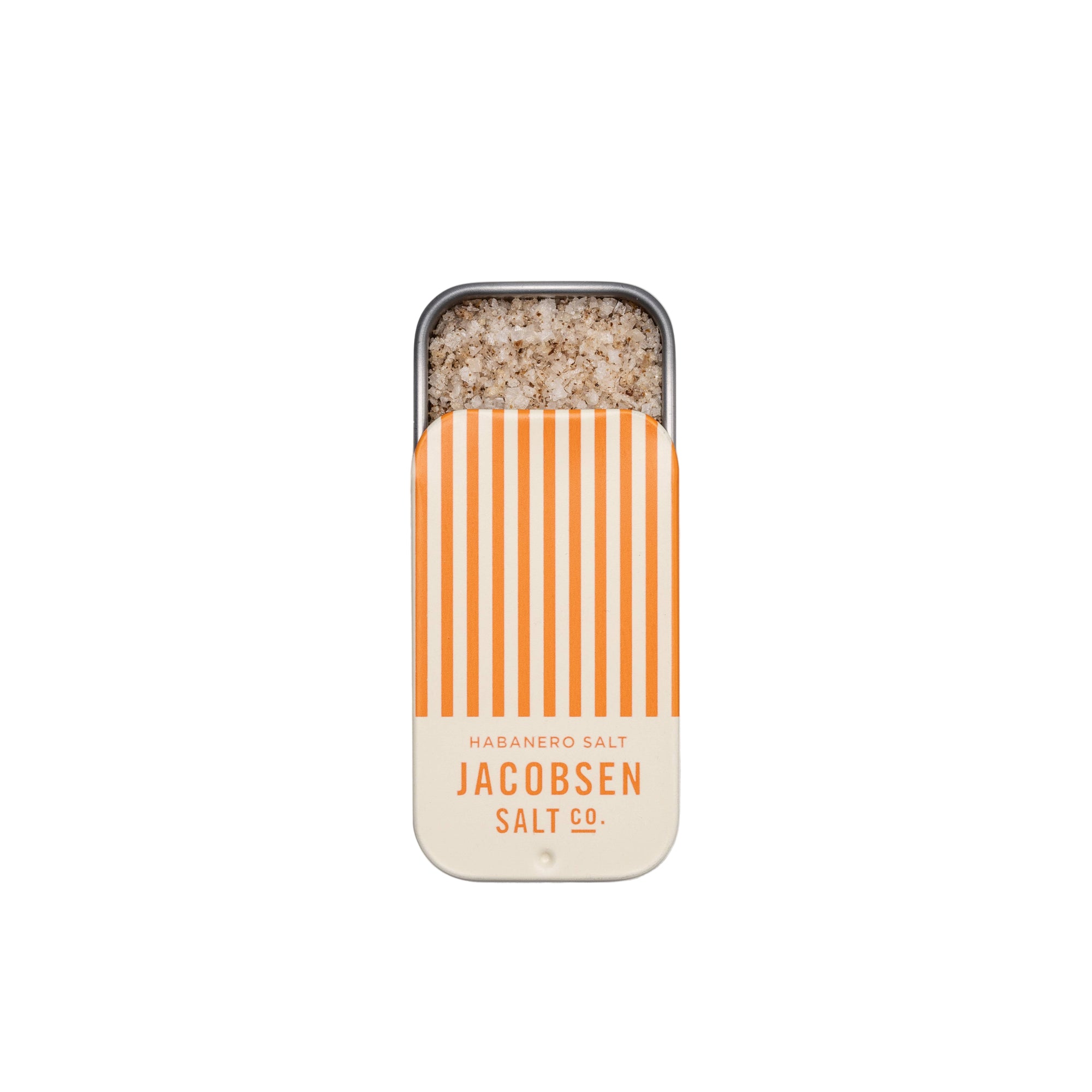 Tin of Jacobsen Salt Co. habanero salt on a white background